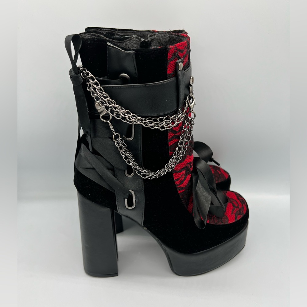 Punk Gothic Black Lace Chunky Heel Platform Boots